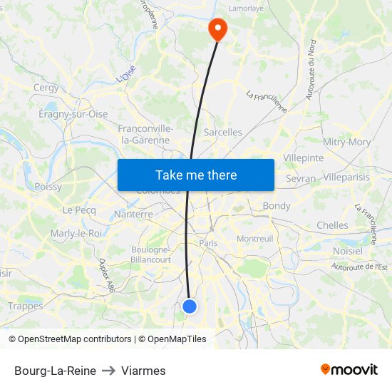 Bourg-La-Reine to Viarmes map