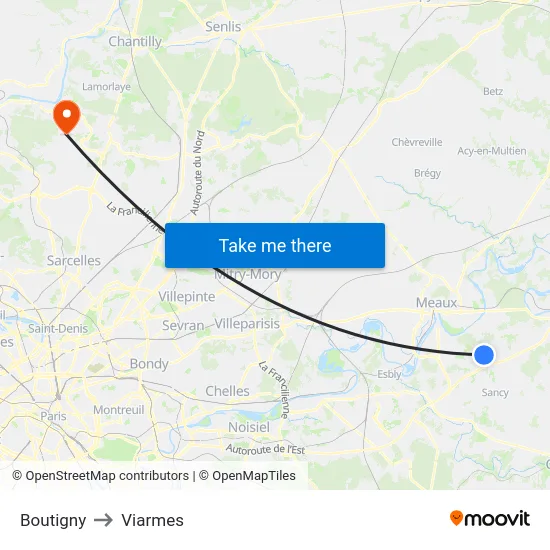 Boutigny to Viarmes map