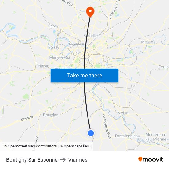 Boutigny-Sur-Essonne to Viarmes map