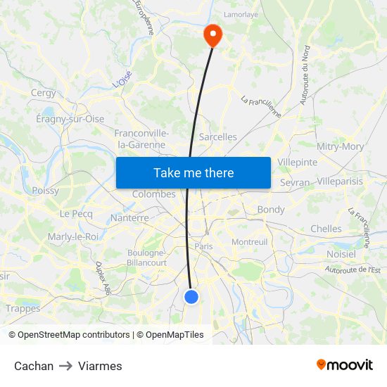 Cachan to Viarmes map