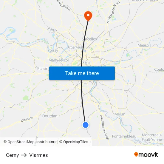 Cerny to Viarmes map