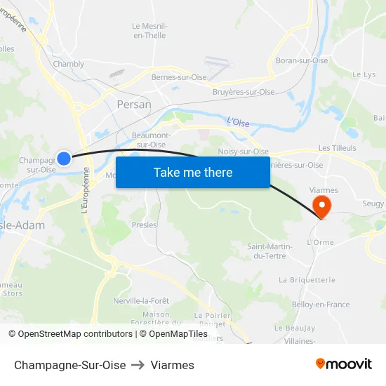 Champagne-Sur-Oise to Viarmes map