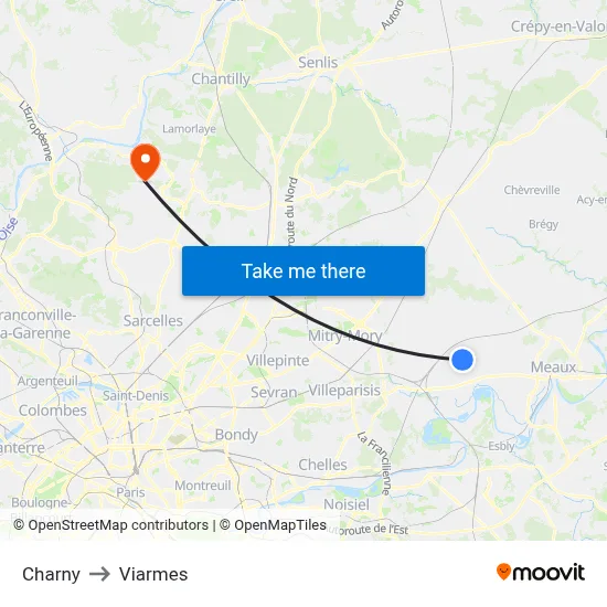 Charny to Viarmes map