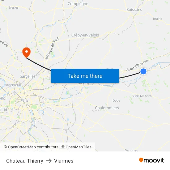 Chateau-Thierry to Viarmes map