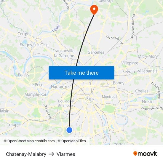 Chatenay-Malabry to Viarmes map