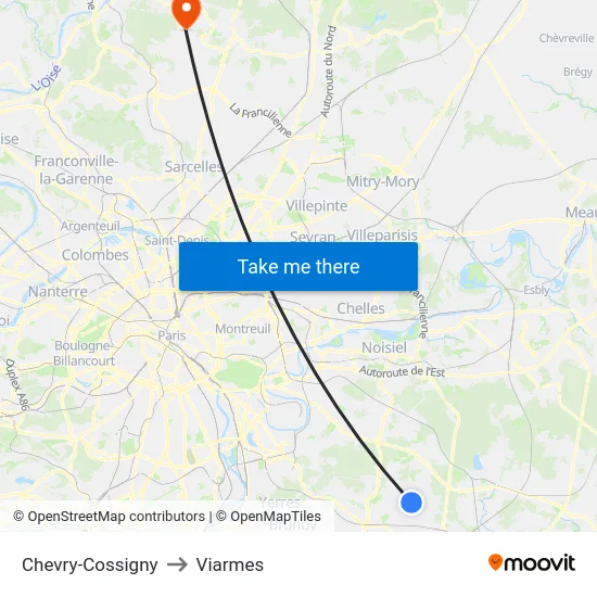Chevry-Cossigny to Viarmes map