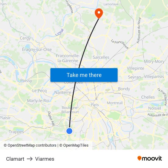 Clamart to Viarmes map