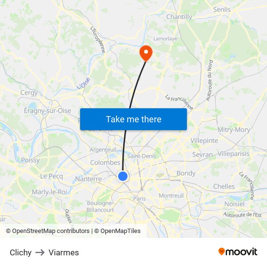 Clichy to Viarmes map