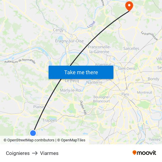 Coignieres to Viarmes map