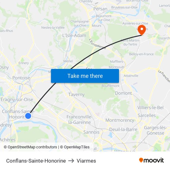 Conflans-Sainte-Honorine to Viarmes map