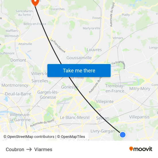 Coubron to Viarmes map