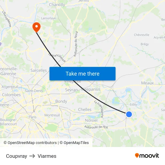 Coupvray to Viarmes map