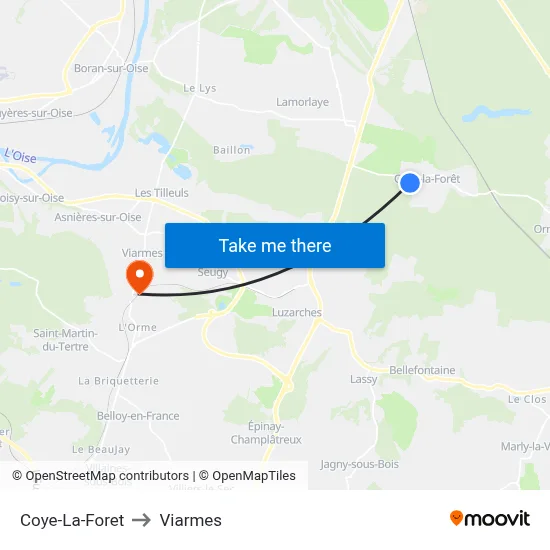Coye-La-Foret to Viarmes map