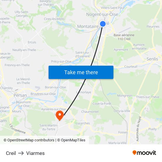 Creil to Viarmes map