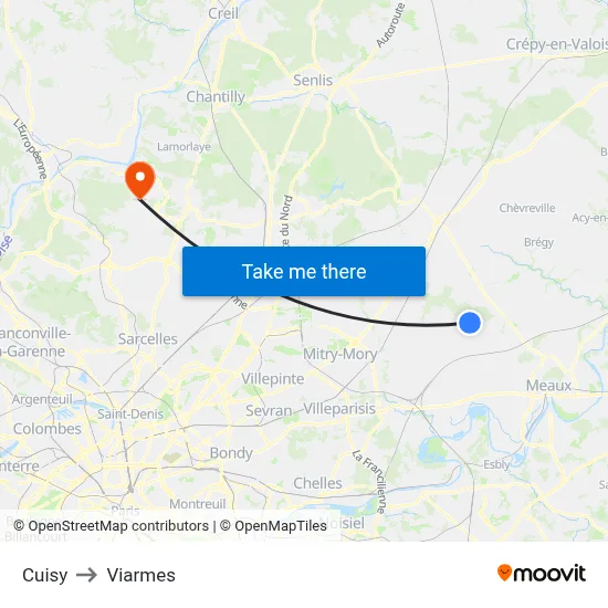 Cuisy to Viarmes map