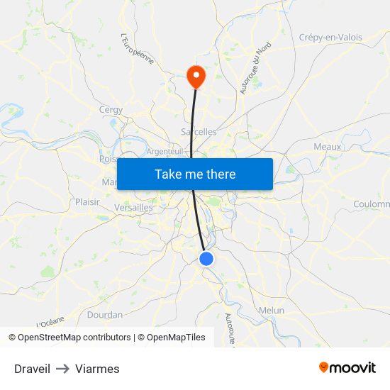 Draveil to Viarmes map