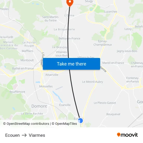 Ecouen to Viarmes map