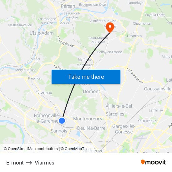 Ermont to Viarmes map