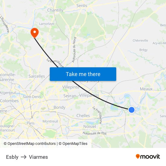 Esbly to Viarmes map