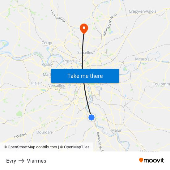 Evry to Viarmes map