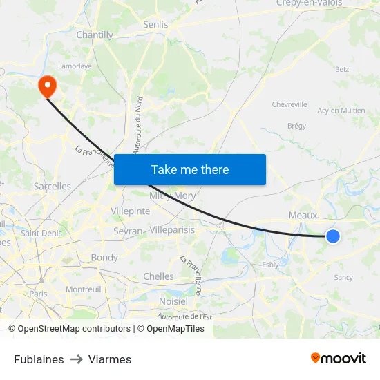 Fublaines to Viarmes map