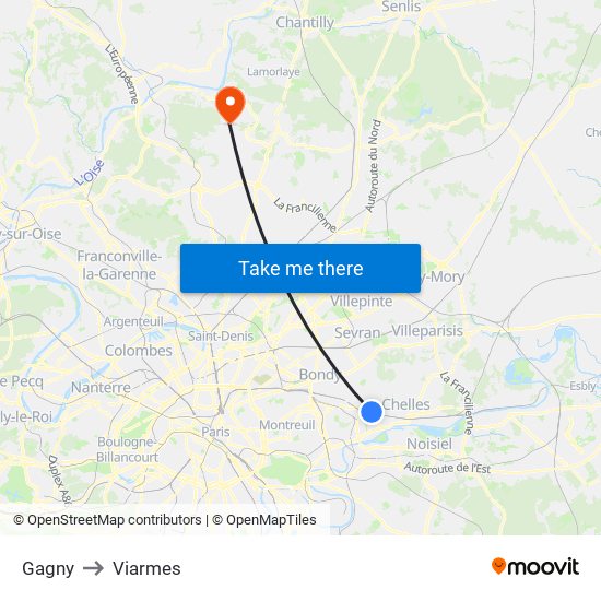 Gagny to Viarmes map