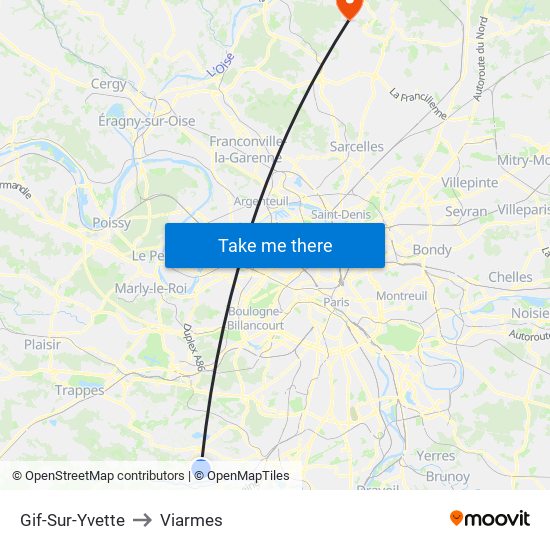 Gif-Sur-Yvette to Viarmes map