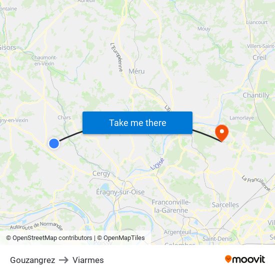 Gouzangrez to Viarmes map