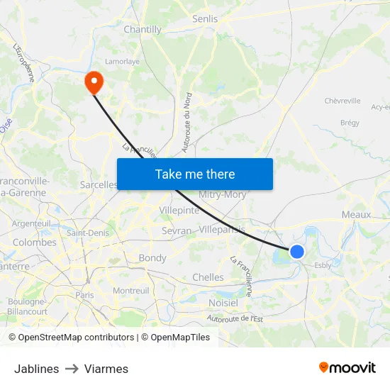 Jablines to Viarmes map