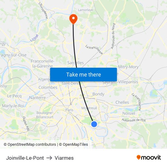 Joinville-Le-Pont to Viarmes map