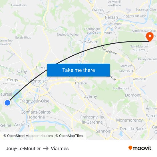Jouy-Le-Moutier to Viarmes map