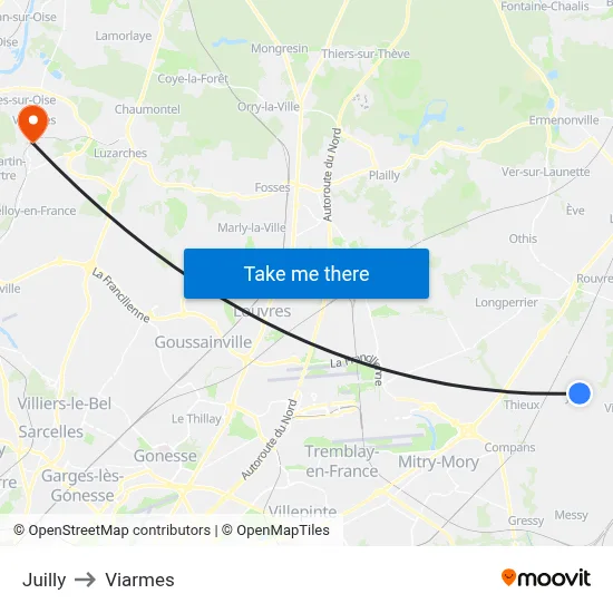 Juilly to Viarmes map