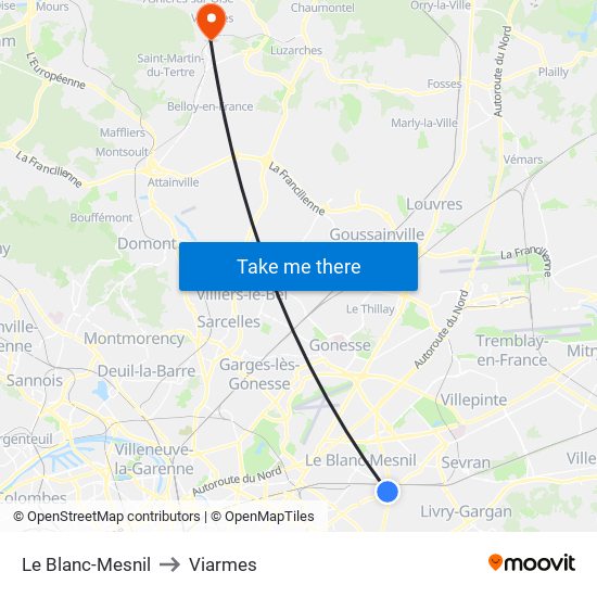 Le Blanc-Mesnil to Viarmes map