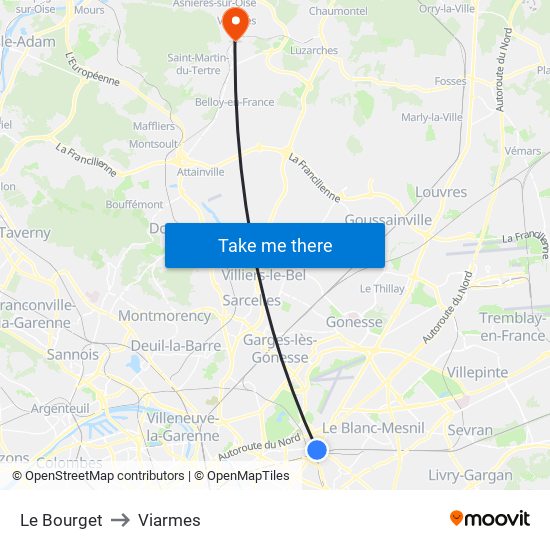 Le Bourget to Viarmes map