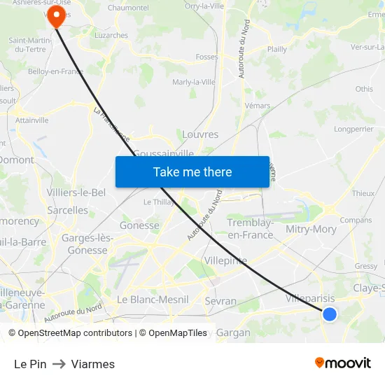 Le Pin to Viarmes map