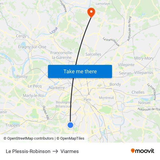 Le Plessis-Robinson to Viarmes map