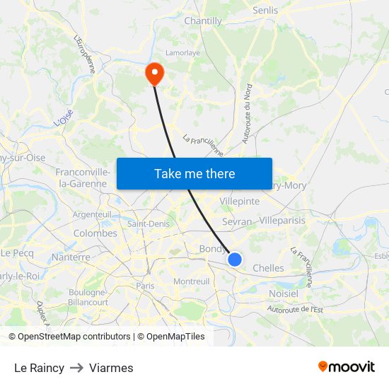 Le Raincy to Viarmes map