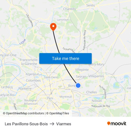 Les Pavillons-Sous-Bois to Viarmes map