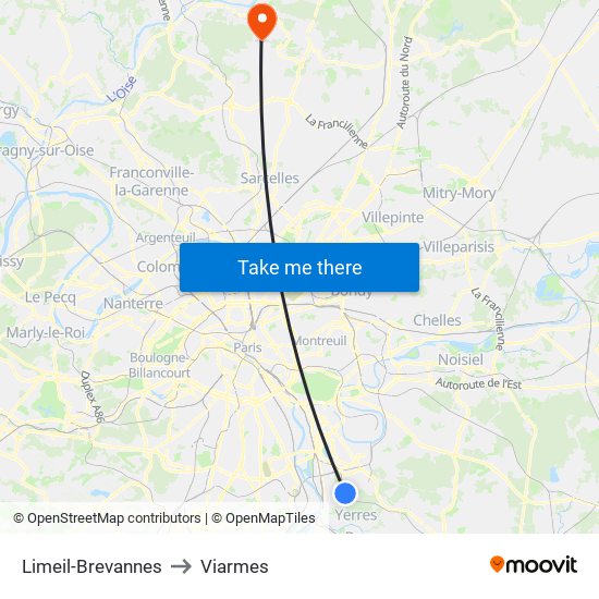 Limeil-Brevannes to Viarmes map