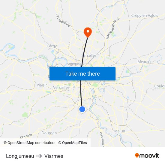 Longjumeau to Viarmes map