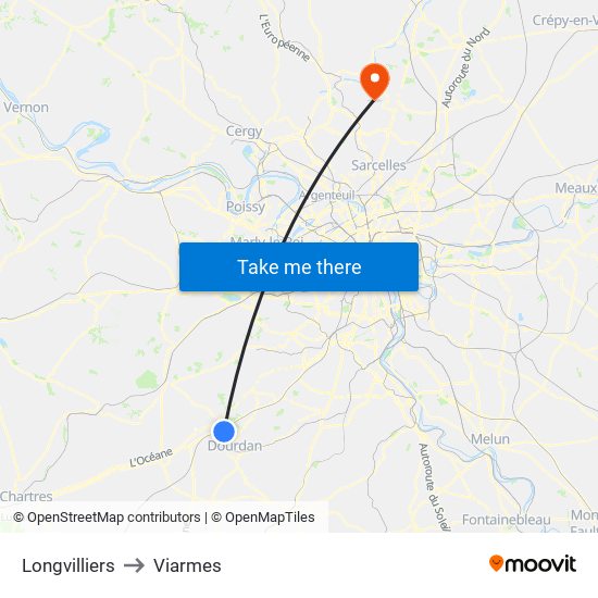 Longvilliers to Viarmes map