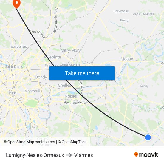 Lumigny-Nesles-Ormeaux to Viarmes map