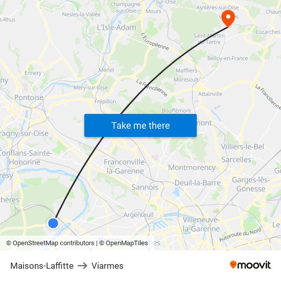Maisons-Laffitte to Viarmes map