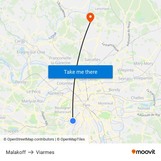 Malakoff to Viarmes map