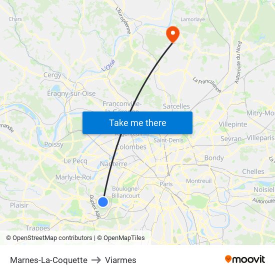 Marnes-La-Coquette to Viarmes map