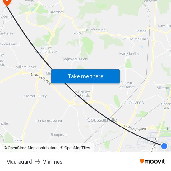 Mauregard to Viarmes map