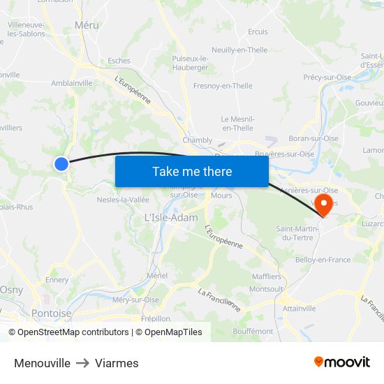 Menouville to Viarmes map