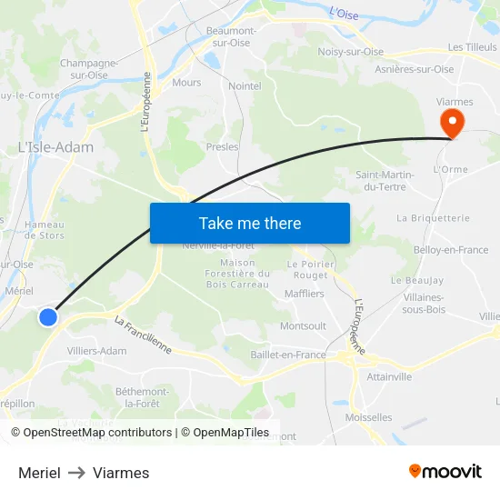 Meriel to Viarmes map