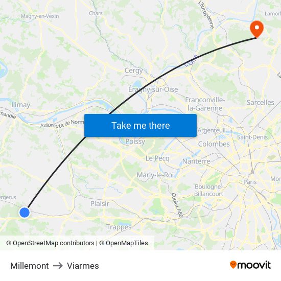 Millemont to Viarmes map