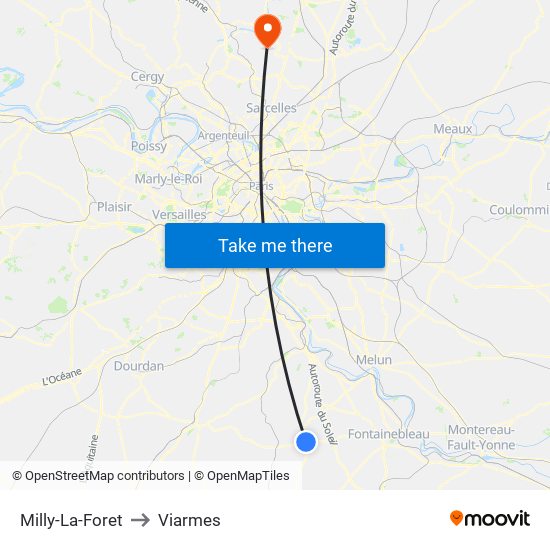 Milly-La-Foret to Viarmes map